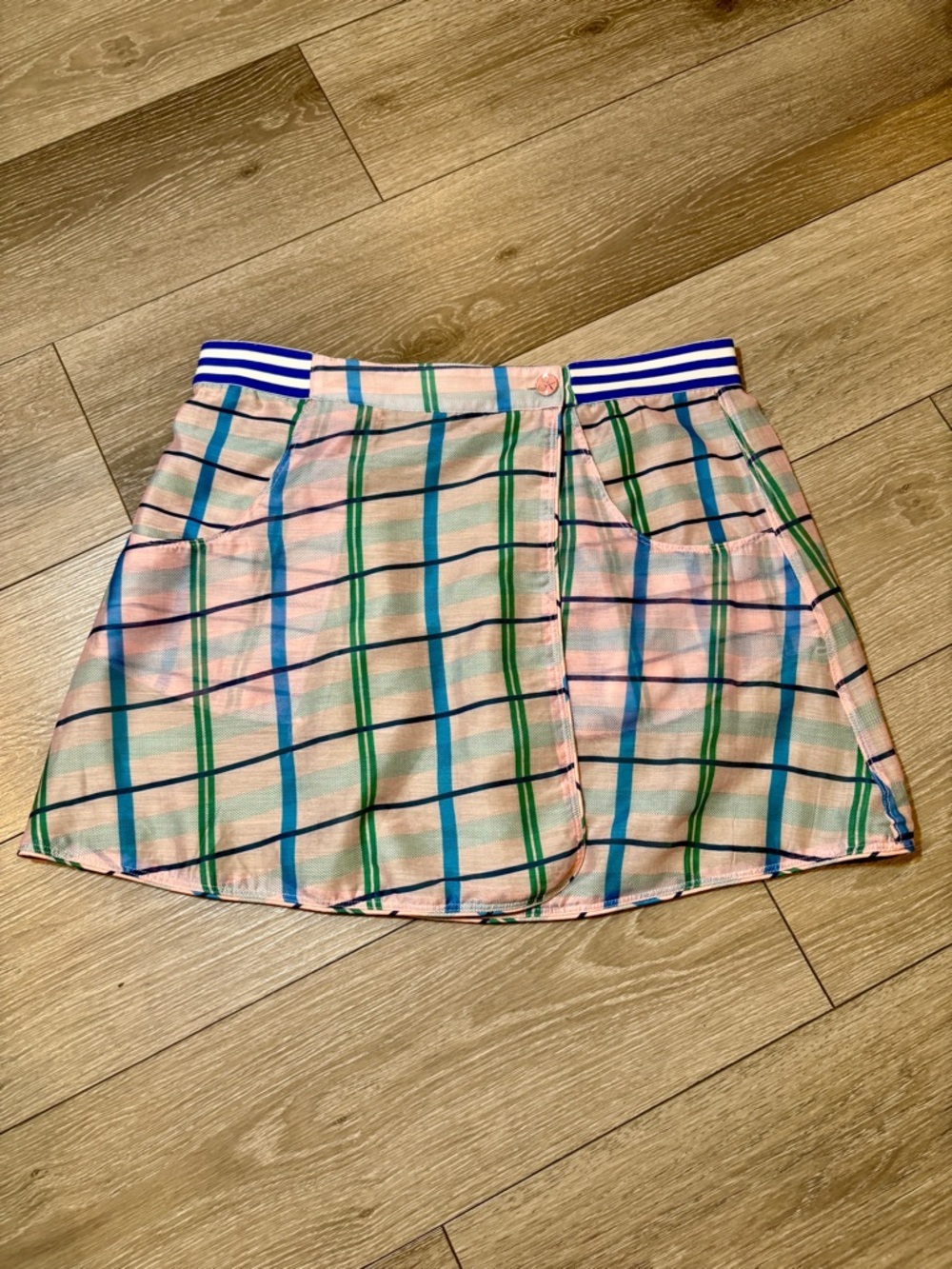 Buru Pink and Green Metallic Reversible Tennis Skirt Size Large